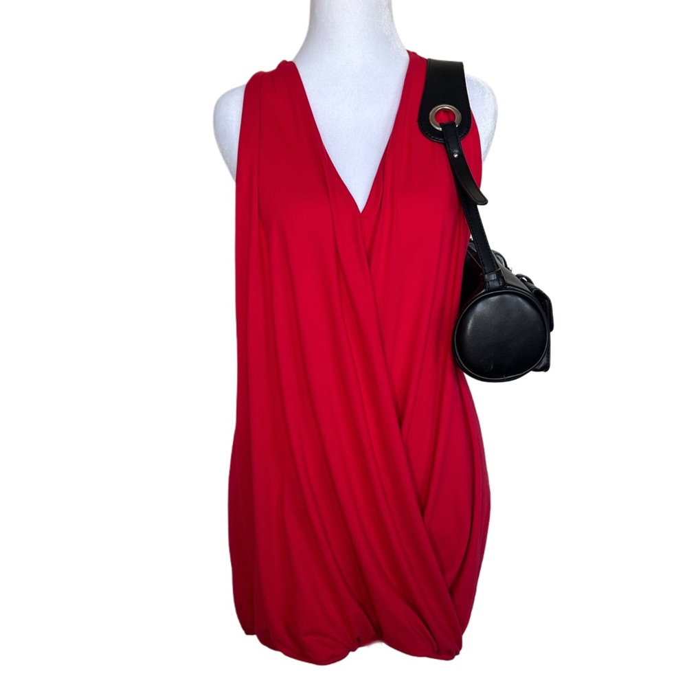 Zenana Red V-Neck Wrap Bubble Dress/Blouse